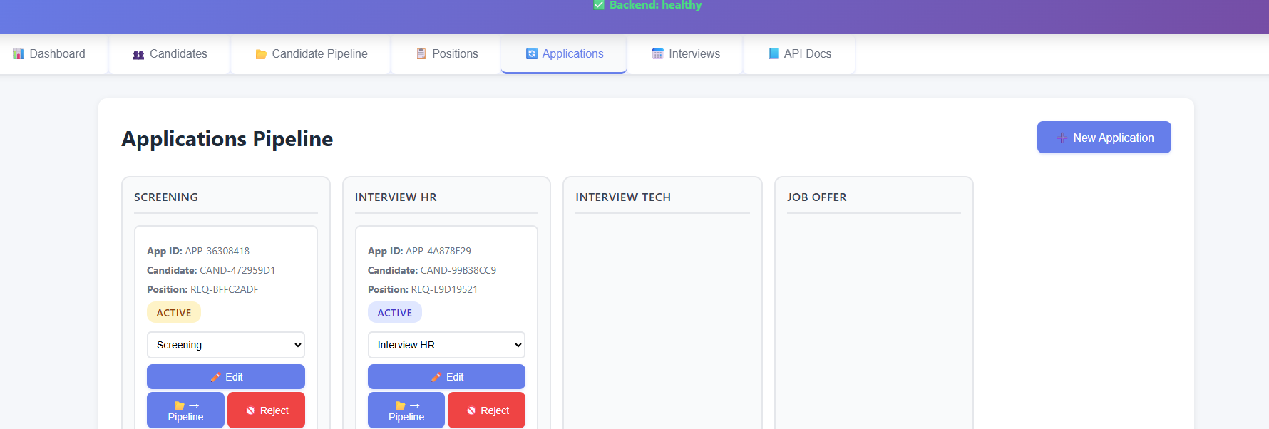 Scheduled Interviews list view