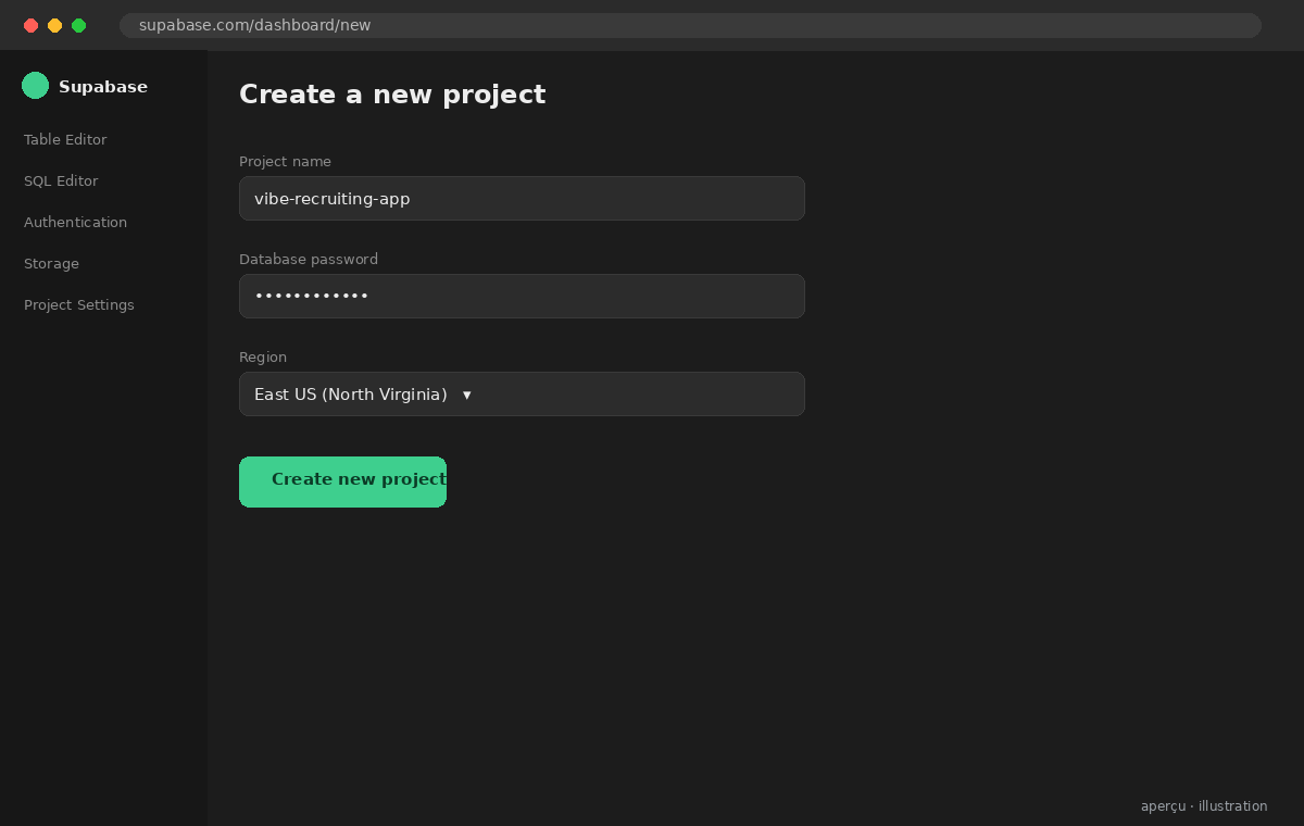 Supabase New Project dashboard